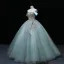 Elegant Mint Green Lace Flower Sequins Formal Dresses 2022 Ball Gown Off-The-Shoulder Sleeveless Backless Floor-Length / Long Prom Dresses