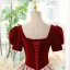 Elegant Burgundy Printing Prom Dresses 2023 Ball Gown Square Neckline Sequins Short Sleeve Backless Floor-Length / Long Prom Formal Dresses