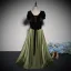 Vintage / Retro Dark Green Velvet Prom Dresses 2023 A-Line / Princess V-Neck Short Sleeve Backless Bow Floor-Length / Long Prom Formal Dresses