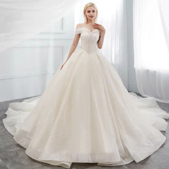 Scintillantes Ivoire Robe De Mariée 2018 Robe Boule De L Épaule Dos Nu Sans Manches Cathedral Train Mariage