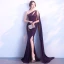 Sexy Violet Robe De Soirée 2018 Trompette / Sirène Perlage Cristal Paillettes Une épaule Sans Manches Dos Nu Train De Balayage Robe De Ceremonie