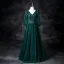 Vintage / Retro Dark Green Beading Sequins Prom Dresses 2025 A-Line / Princess V-Neck 3/4 Sleeve Backless Floor-Length / Long Prom Formal Dresses