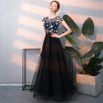 Elegant Black Prom Dresses 2018 A Line Princess Embroidered Scoop Neck Sleeveless Floor Length Long Formal Dresses