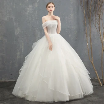 Charmant Ivoire Robe De Mariée 2018 Robe Boule Volants En Cascade De L Épaule Dos Nu Sans Manches Longue Mariage