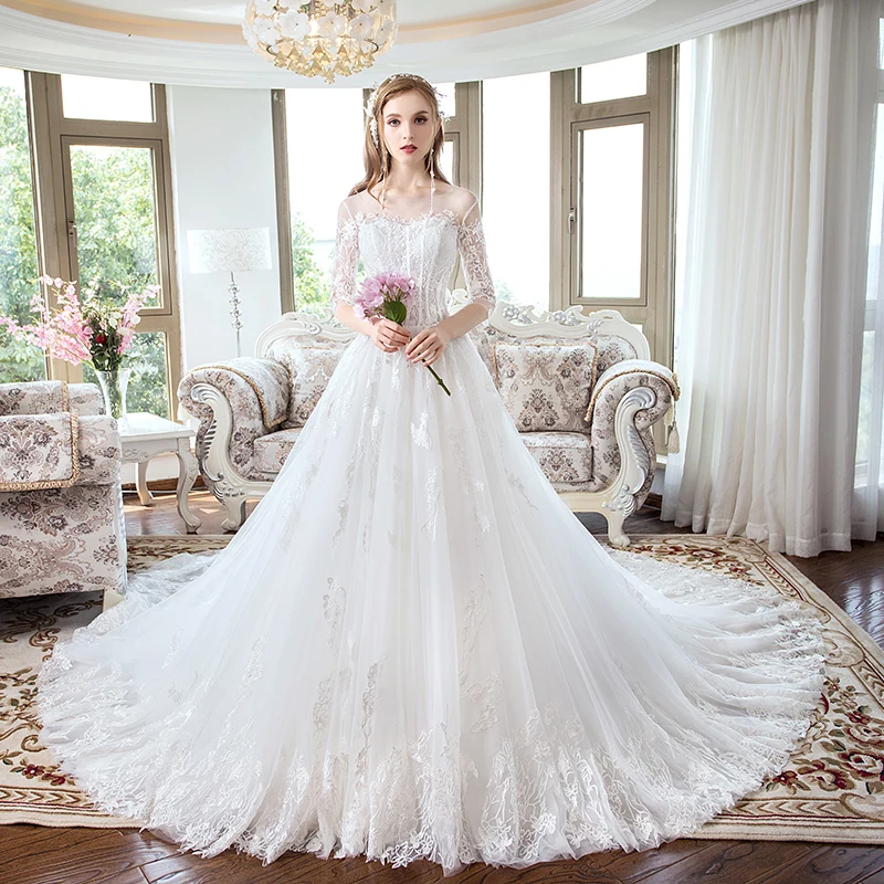 chinese dress ladies Princess Off Shoulder Cathedral Train Tulle Lace Wedding Dress COCOMELODY CW2388, 60 Days / Ivory / US4-UK6-EUR34 main image 0