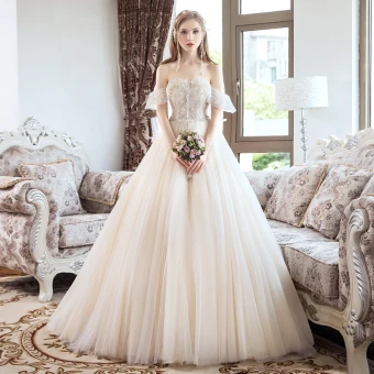 Chic Belle Champagne Robe De Mariée 2018 Princesse Perlage Cristal Perle Faux Diamant Bustier Dos Nu Sans Manches Tribunal Train Mariage