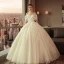 Elegant Champagne Wedding Dresses 2018 Ball Gown Lace Appliques Beading Pearl Sequins Off-The-Shoulder Sleeveless Backless Floor-Length / Long Wedding