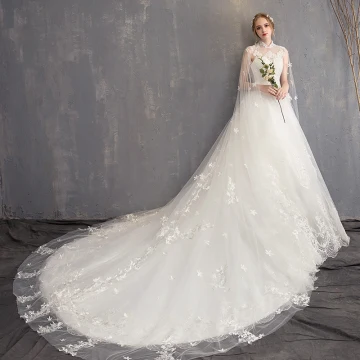 Charming White Wedding Dresses 2018 Ball Gown Lace Appliques Beading Crystal Pearl High Neck Sleeveless Backless Watteau Train Wedding