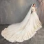 Luxury / Gorgeous Champagne Wedding Dresses 2018 A-Line / Princess Lace Beading Crystal Sequins Off-The-Shoulder Backless Sleeveless Royal Train Wedding