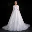 Schöne Weiß Brautkleider 2018 Ballkleid Schaltflächen Mit Spitze Pailletten Off Shoulder 3/4 Ärmel Kapelle-Schleppe Hochzeit