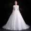 Chic / Beautiful White Wedding Dresses 2018 Ball Gown Lace Flower Rhinestone Organza Off-The-Shoulder Backless Sleeveless Cathedral Train Wedding