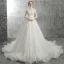 Modern / Fashion White Wedding Dresses 2018 A-Line / Princess Bow Beading Crystal Pearl Sequins Scoop Neck Backless Cap Sleeves Cathedral Train Wedding