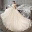 Luxury / Gorgeous Champagne Wedding Dresses 2018 A-Line / Princess Beading Tassel Appliques Lace Scoop Neck Backless Short Sleeve Cathedral Train Wedding