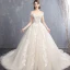 Elegant Champagne Wedding Dresses 2018 Ball Gown Appliques Lace Off-The-Shoulder Backless Sleeveless Chapel Train Wedding
