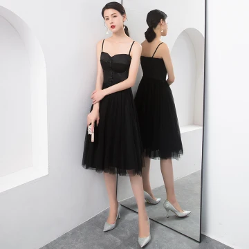 Modest Simple Black Homecoming Graduation Dresses 2018 A Line Princess Buttons Spaghetti Straps Backless Sleeveless Knee Length Formal Dresses