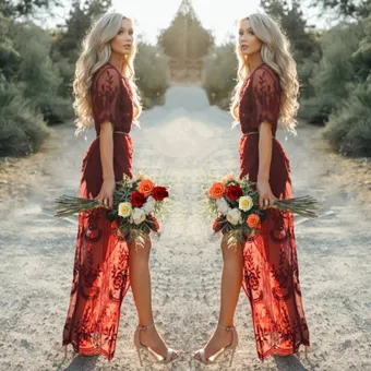 Sexy Burgundy Maxi Dresses 2018 Trumpet Mermaid Lace Metal Sash V Neck Zipper Up At Side Short Sleeve Floor Length Long Casual Women S Clothing
