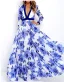 Modern / Fashion Ocean Blue Maxi Dresses 2018 A-Line / Princess Printing V-Neck Long Sleeve Floor-Length / Long Womens Clothing