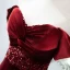 Sexy Burgundy Sequins Velvet Evening Dresses 2024 Trumpet / Mermaid Off-The-Shoulder Sleeveless Backless Sweep Train Evening Party Formal Dresses