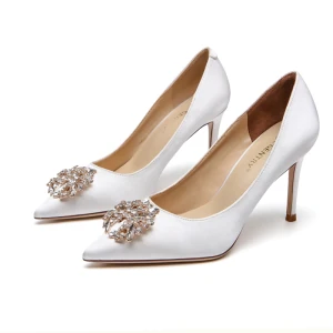 Elegantes Marfil Seda Satén Rhinestone Zapatos De Novia 2021 8 Cm Stilettos Tacones De Aguja Punta Estrecha Boda Tacones High Heels