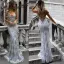 Sexy Argenté Robes longues 2018 Trompette / Sirène Glitter Paillettes Bretelles Spaghetti Dos Nu Manches Courtes Train De Balayage Vêtements Femme