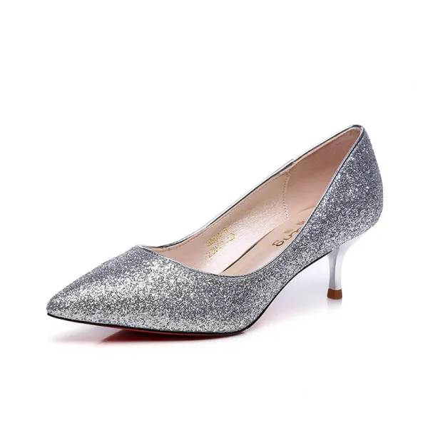 Sparkly Evening Party Pumps 2017 PU Sequins Pointed Toe Heels