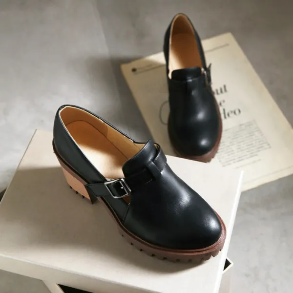 Vintage Modern Zwarte Straatkleding Dames Laarzen 2021 8 cm Dikke Hak Ronde Neus Laarzen Hoge Hakken
