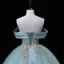 Elegant Mint Green Lace Flower Sequins Formal Dresses 2022 Ball Gown Off-The-Shoulder Sleeveless Backless Floor-Length / Long Prom Dresses