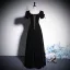 Elegant Black Solid Color Velvet Prom Dresses 2023 A-Line / Princess Square Neckline Short Sleeve Backless Floor-Length / Long Prom Formal Dresses