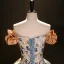 Vintage / Retro Beige Printing Prom Dresses 2023 Ball Gown Off-The-Shoulder Short Sleeve Backless Floor-Length / Long Prom Formal Dresses