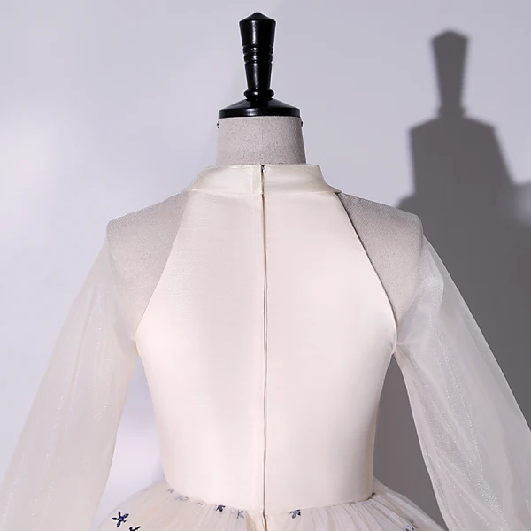 Élégant Champagne Robe De Bal 2022 Robe Boule Encolure Dégagée Étoile En Dentelle Perlage Perle Paillettes Manches Longues Longue Robe De Ceremonie