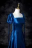 Vintage / Retro Royal Blue Satin Prom Dresses 2025 A-Line / Princess Square Neckline Short Sleeve Bow Backless Floor-Length / Long Prom Formal Dresses