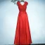 Chic / Beautiful Red Formal Dresses Evening Dresses  2017 Lace Flower Short Sleeve V-Neck A-Line / Princess Ankle Length
