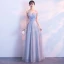 Elegant Grey Evening Dresses  2018 A-Line / Princess Glitter Tulle Spaghetti Straps Backless Sleeveless Floor-Length / Long Formal Dresses