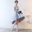 Modern / Fashion Grey Cocktail Dresses 2018 A-Line / Princess Asymmetrical Appliques Lace Bow Off-The-Shoulder Backless Short Sleeve Formal Dresses