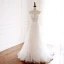 Chic / Beautiful Champagne Wedding Dresses 2018 A-Line / Princess Appliques Lace Scoop Neck Sleeveless Sweep Train Wedding