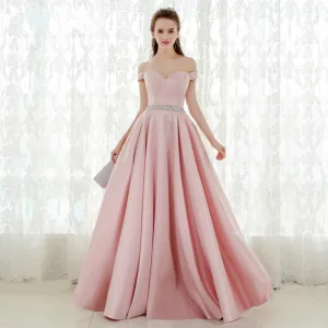 Chic Belle Rougissant Rose Robe De Bal 2018 Princesse De L Épaule Dos Nu Manches Courtes Longue Robe De Ceremonie