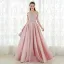 Chic / Beautiful Blushing Pink Prom Dresses 2018 A-Line / Princess Off-The-Shoulder Backless Short Sleeve Floor-Length / Long Formal Dresses