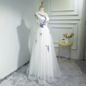 Style Chinois Ivoire Robe De Soirée 2018 Princesse Brodé Encolure Dégagée Dos Nu Sans Manches Longue Robe De Ceremonie