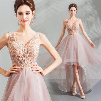 Moderne Mode Rougissant Rose Robe De Cocktail 2018 Princesse Asymétrique Perlage Cristal En Dentelle Fleur V Cou Sans Manches Dos Nu Robe De Ceremonie