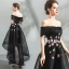 Modern / Fashion Black Cocktail Dresses 2018 A-Line / Princess Asymmetrical Lace Appliques Off-The-Shoulder Backless Short Sleeve Formal Dresses