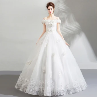 Unique Blanche Robe De Mariée 2018 Robe Boule En Dentelle Appliques Faux Diamant De L Épaule Dos Nu Manches Courtes Longue Mariage