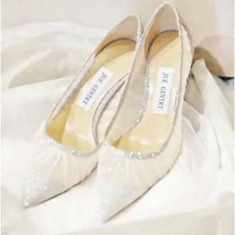 Charming Ivory Lace Wedding Shoes 2021 Sequins 8 Cm Stiletto Heels Pointed Toe Wedding Pumps High Heels