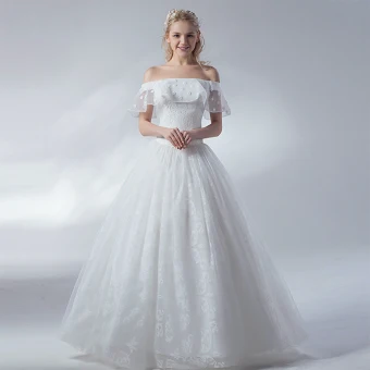 Abordable Ivoire Robe De Mariée 2018 Robe Boule En Dentelle Fleur De L Épaule Dos Nu Manches Courtes Longue Mariage