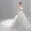 Affordable White Wedding Dresses 2018 Ball Gown Lace Flower High Neck Backless Short Sleeve Cathedral Train Wedding