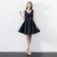 Modern / Fashion Navy Blue Party Dresses 2018 A-Line / Princess Lace V-Neck Backless Short Sleeve Short Formal Dresses