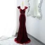 Sexy Burgundy Sequins Velvet Evening Dresses 2024 Trumpet / Mermaid Off-The-Shoulder Sleeveless Backless Sweep Train Evening Party Formal Dresses