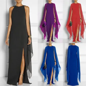 Chic Beautiful Purple Maxi Dresses With Shawl 2018 Trumpet Mermaid Split Front Scoop Neck Short Sleeve Floor Length Long Womens Clothing