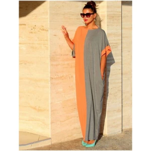Deux Tons Désinvolte Été Robes Longues 2018 Encolure Dégagée Manches Courtes Longueur Cheville Vêtements Femme