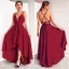 Chic / Belle Bordeaux Robes longues 2018 Princesse Noeud Asymétrique Bretelles Spaghetti Fond croisé plongeant Sans Manches Vêtements Femme