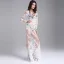 Sexy White Maxi Dresses 2018 Trumpet / Mermaid See-through Lace Flower V-Neck Long Sleeve Floor-Length / Long Womens Clothing